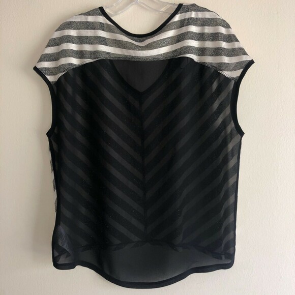 GUESS Sheer Oversized Top V Neck Chevron Stripes Black Dark Gray Gold Knitted XS - Picture 1 of 7